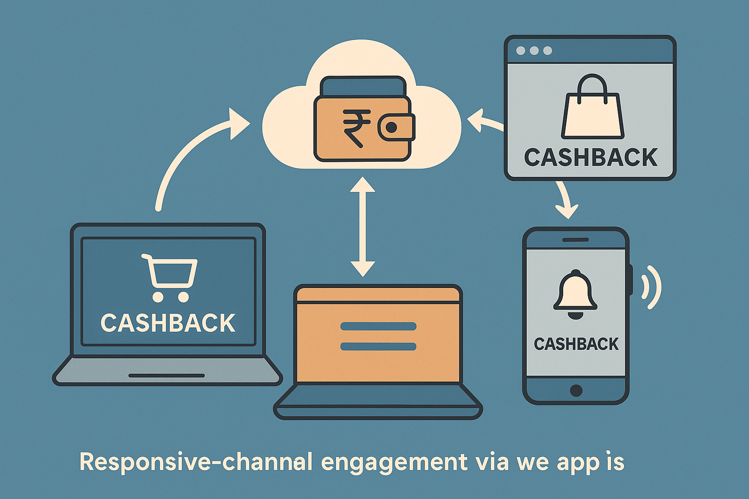 Diagram showing multi-channel cashback engagement across web, apps, and browser extensions