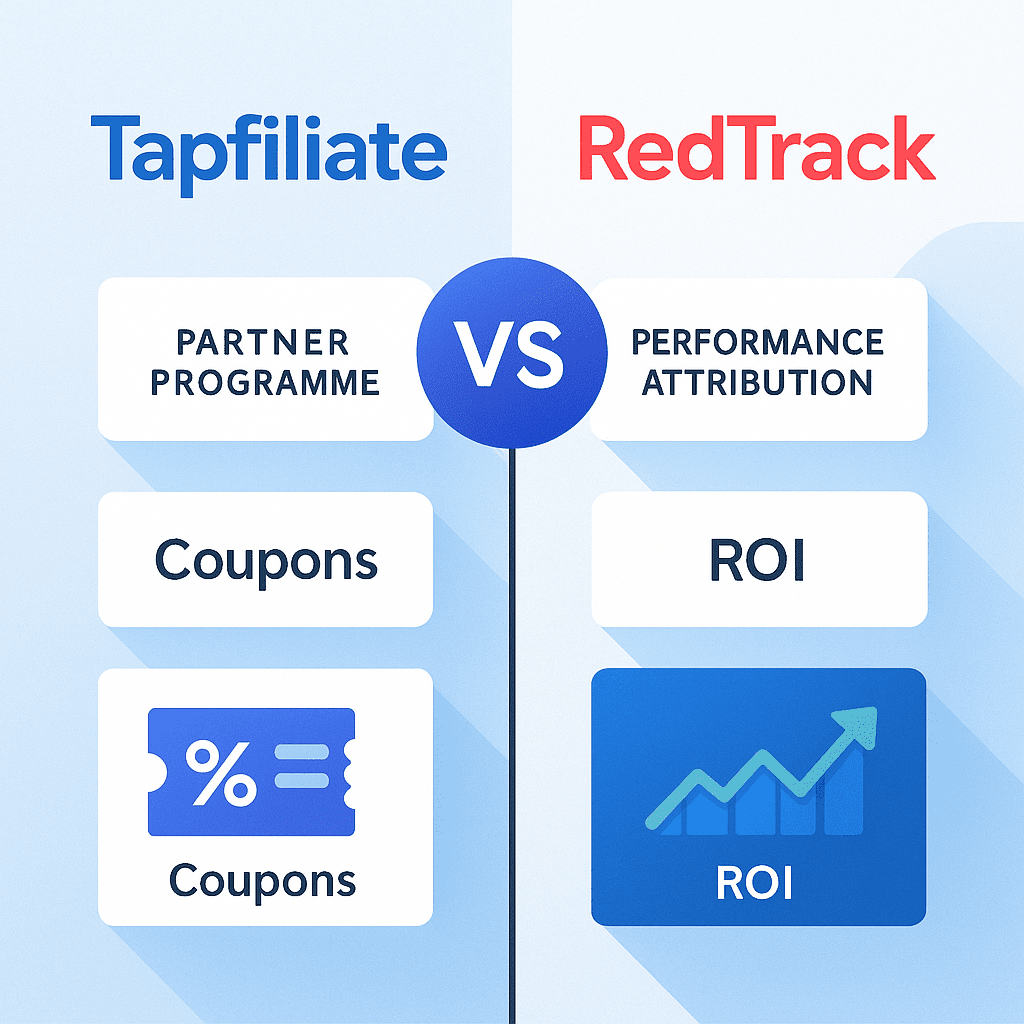 Side-by-side comparison concept: Tapfiliate partner programme focus vs RedTrack performance attribution